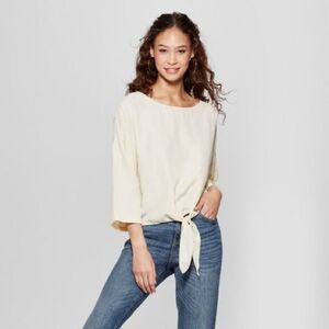 Mossimo • Relaxed Tie Front Cream Casual Top